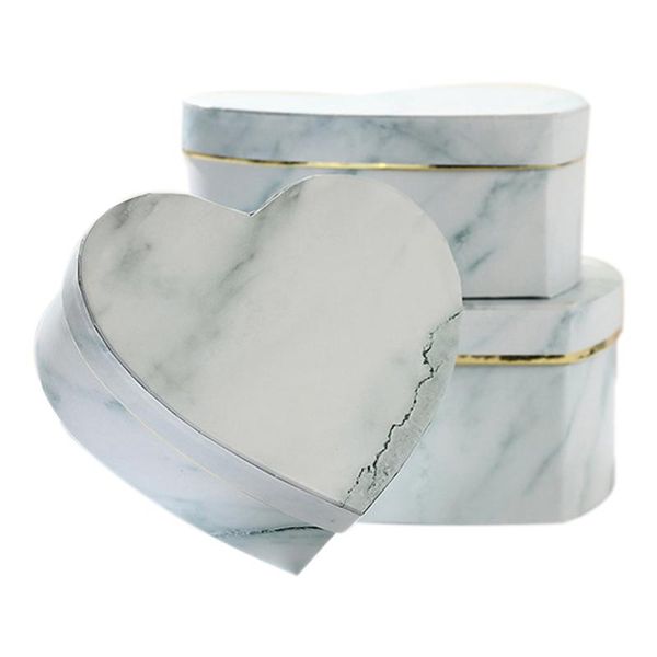 

3pcs heart shaped gift box marbled flower container packaging wedding decor wrap