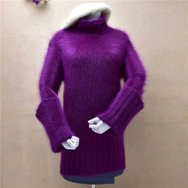 

women's sweaters ladies women fashion hairy mink cashmere knitted x-long striped sleeved turtleneck pullover angora hair jumper winter, White;black