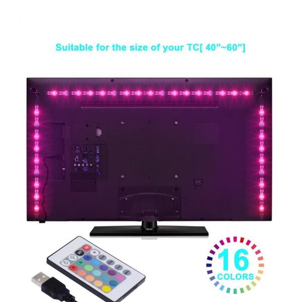 

strips tv backlight led strip lights 1m/2m for 30-60in kit with remote 16/20 color changing leds bias lighting hdtv