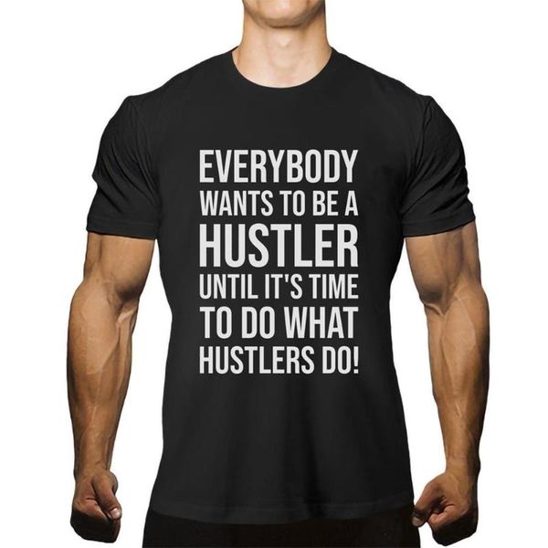 

be a huslter gym motivation character muscle printed tshirtstretchy comfortable round collar tee men's t-shirts, White;black