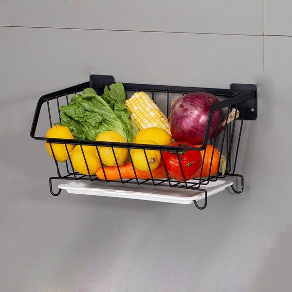 

storage baskets stainless steel kitchen wall hanging basket spice rack fruit vegetables with drain organizer dish drying shelf container