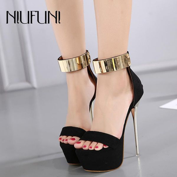 

ultra-fine high heels women's sandals waterproof platform metal open toes shoes rear zipper nightclub dress, Black