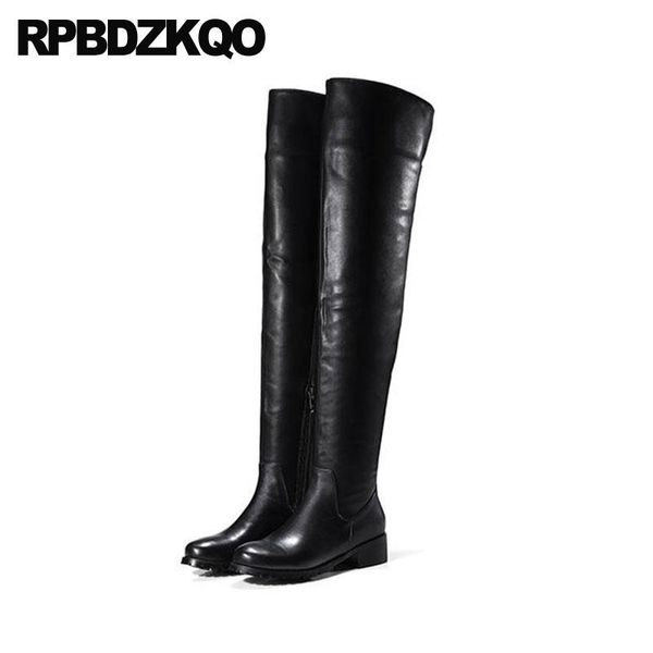 

boots wide calf over the knee women shoes side zip 10 long thigh high crotch tall genuine leather winter brand big size black