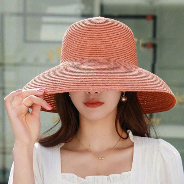 

wide brim hats summer for women solid color breathable foldable sun hat protection sunshade korean beach cap chapeau femme, Blue;gray