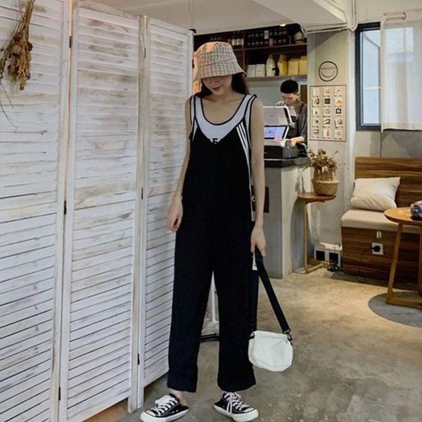 

women's jumpsuits & rompers jumpsuit korean version schoolgirl spring and autumn loose wide leg pants suspender casual all-match fashio, Black;white
