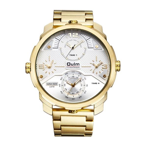 

wristwatches fashion waterproof men's watch quartz steel with large dial multi-time zone personality, Slivery;brown