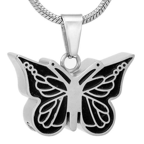 

pendant necklaces butterfly shape urns for ashes stainless steel cremation urn necklace keepsake memory jewelry pet with snake chain, Silver