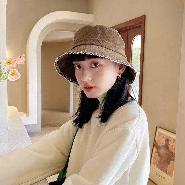 

wide brim hats fisherman hat simple solid color wild personality women's 2021 autumn ins japanese and winter basin, Blue;gray