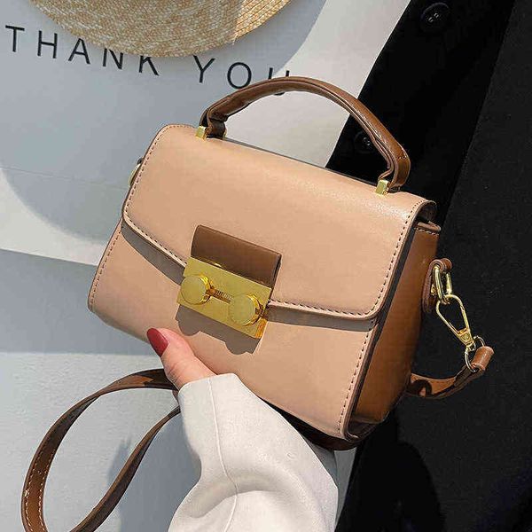 

shopping bags fashion shoulder for woman luxury design contrast color pu leather crossbody bag versatile sqaure handbag sac 220304