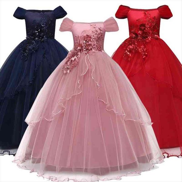 

children wedding dress girls first holy communion formal long gown appliques lace princess party prom dresses for girls 6-14yrs, Red;yellow