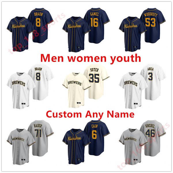 

2021 milwaukee baseball jerseys men women kids 22 christian yelich josh hader woodruff lorenzo cain ryan braun brent suter arcia brewers, Blue;black