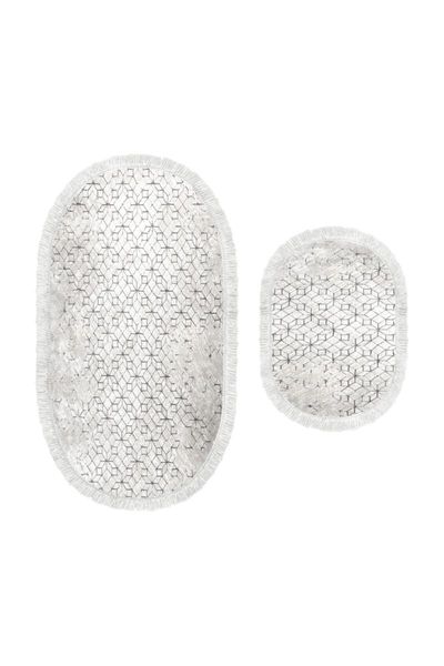 

digital printing felt bottom fringed oval toilet set 3681237 bath mats