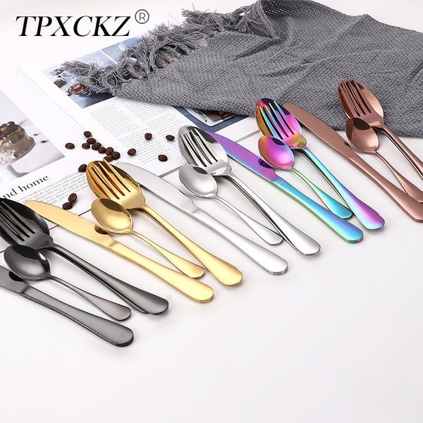 

spoons black gold cutlery set stainless steel dinnerware silverware tableware dinner spoon fork knife kitchen accessories