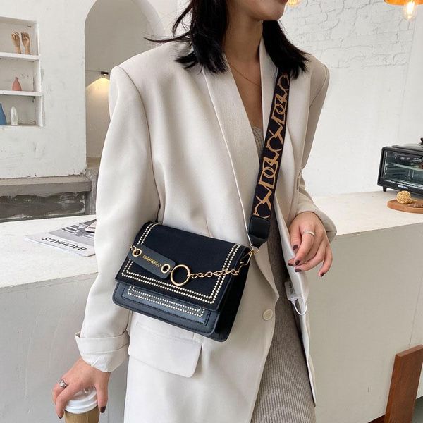 

fashion broad band shoulder bag for women pu leather small square handbag female crossbody cross body