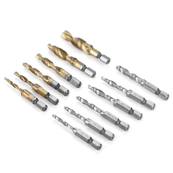 

12pcs multifunctional hex shank home spiral drill bits rustproof -m10 hss screw thread tap set high hardness metric inch tool hand tools