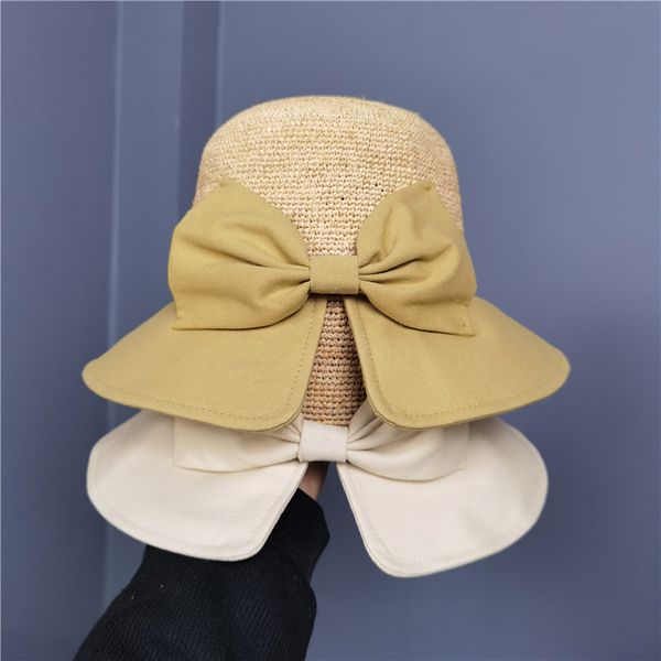 

summer big eaves raffia straw hat women female fashion split fisherman hats korean style trendy sun cap womens bow caps bag sunglasses whole, Blue;gray