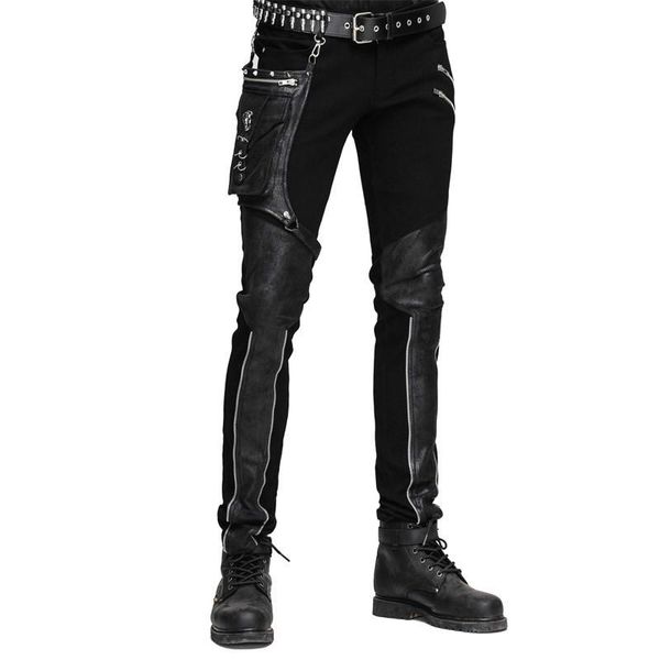 

customized autumn and winter british wind stitching gear cotton solid color men's pants casual slim gothic tide, Black