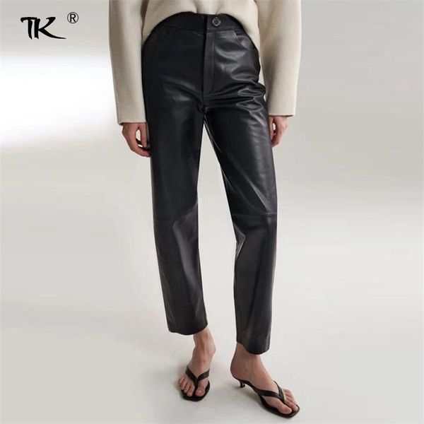 

women's black pu leather pants high waist pencil harem trousers slim female pant ankle-length casual fashion autumn winter 211007, Black;white