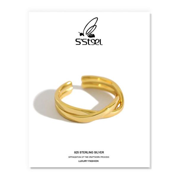 

cluster rings s'steel irregular 925 sterling silver for women corss minimalits trendy adjustable ring bague femme argent jewellery, Golden;silver