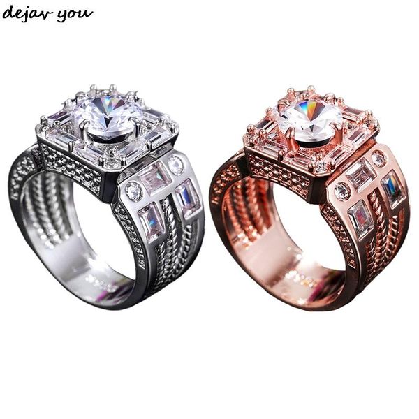 

personality wide version ring gorgeous square shape women wedding rings crystal cubic zirconia elegant bridal jewelry, Slivery;golden