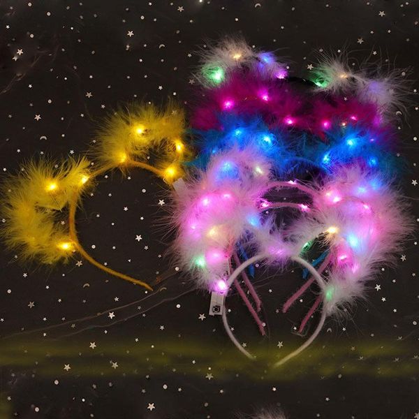 

party decoration 8pcs cute flashing light up glowing feather colorful night club bar luminous animal ear headband hairband wedding gift