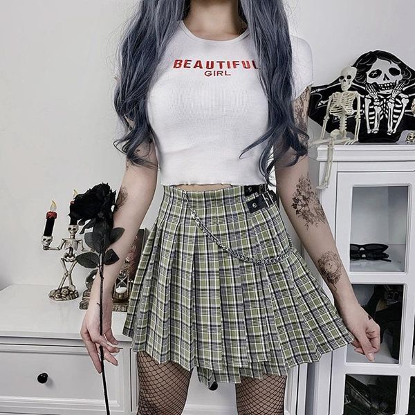 

skirts insta plaid pleated high wais aysmmetric belt casual party vintage preppy england mini women summer skrits jk rq0k, Black