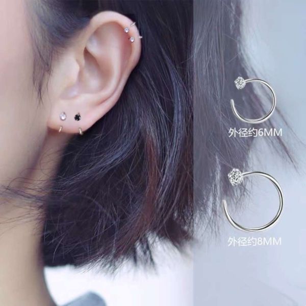

s999 pure silver sleep women's rings 2021 tide cage earrings ear buckle earbone nails, Black