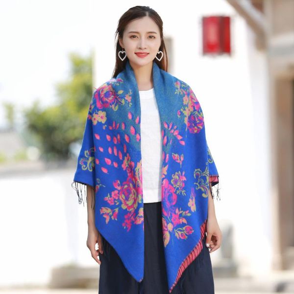 

scarves multiple color woman scarf cashmere 145cm square wraps thicker and warmer luxury pashmina high-end gift hijab, Blue;gray