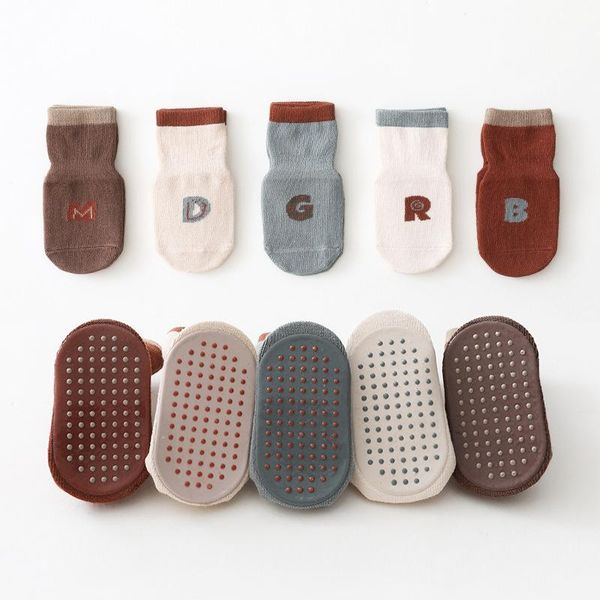 

soft cotton born baby socks silicon sole anti-slip boys girls short letter print spring summer infant floor sock, Pink;yellow