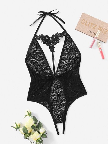 

plus floral lace cut-out teddy bodysuit 01up#, Black;white