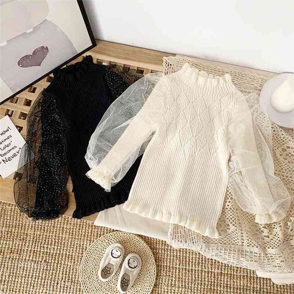 

gooporson fall kids clothes lace long sleee fashion knit sweater cute korean little girls costume warm christmas outfits 210715, Blue