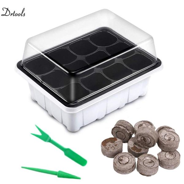 

planters & pots seed started tray 6/12 cells set seedling garden nursery box starter humidity adjustable with soil block