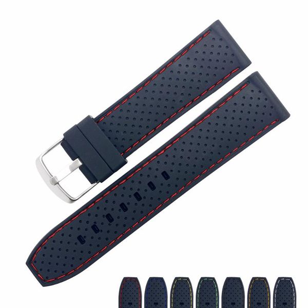 

watch bands 20mm 22mm soft silicone strap belt waterproof breathable wristband outdoor sports sweatproof accessories +tool, Black;brown