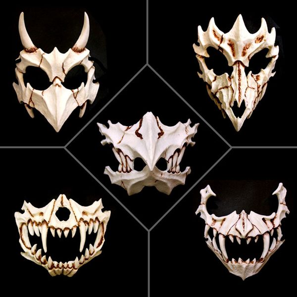 

stylish japanese dragon costumes mask eco-friendly cosplay props halloween theme party animal tiger natural resin masks, Black