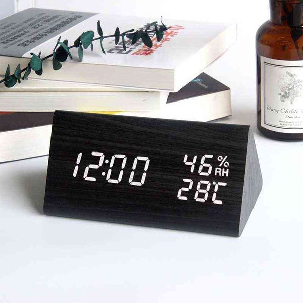 LED Wooden Despertador Relógio Tabela Voz Controle Digital Relógio Temperatura Temperatura Display De Madeira Despertador Despertador Despertador Relógios Despertador USB / AAA 211111