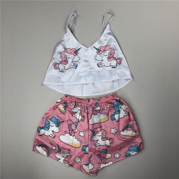 

summer pajamas lingerie women sleepwear nightie satin cute cartoons set nightwear sleep shorts girls home clothes suit, Black;red