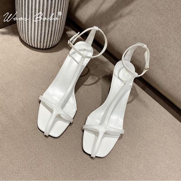 

t type sandals women square toe ankle strap buckle high heels 2021 summer fashion open gladiator, Black