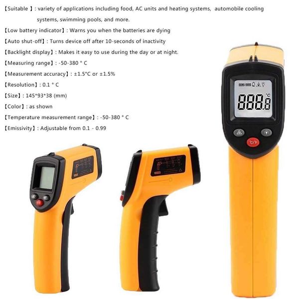 Berührungslose Temperatur GM320 LCD-Anzeige -50 ~ 380 Grad Handheld Digital IR Thermometer Laser Point Gun für die Industrie 210719