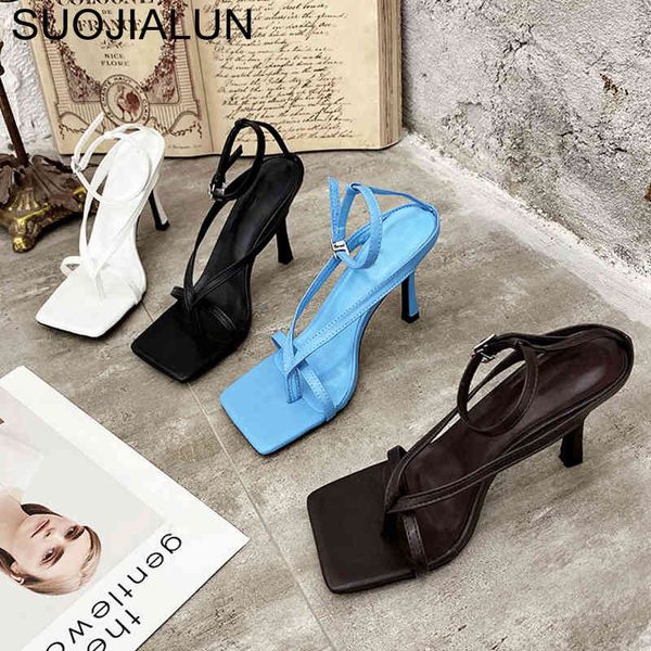 

suojialun gladiator sandals high heels sandal shoes fashion brand strap flip flops thin high heel pumps square toe shoes c0407, Black