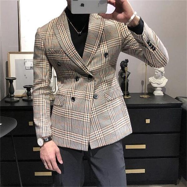 

men's suits & blazers british styledouble breasted mens plaid fashionable jackets for gentlemen 2021 spring autumn fashion top, White;black