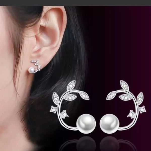 

fresh flower pearl earrings simple branch ladies temperament fashion