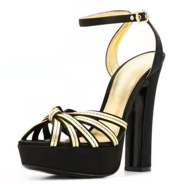 

sandals platform pearl studded super high heel women thick sole crystal ankle strap sandalias summer runway dress shoes 0gt0, Black