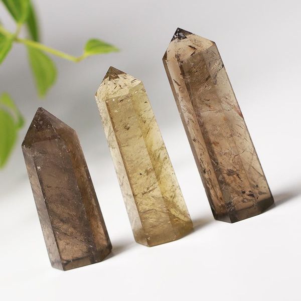 

decorative objects & figurines natural smoked quartz tea crystal six-prism stone, handmade reiki hexagonal prism bar treatment stone diy gif