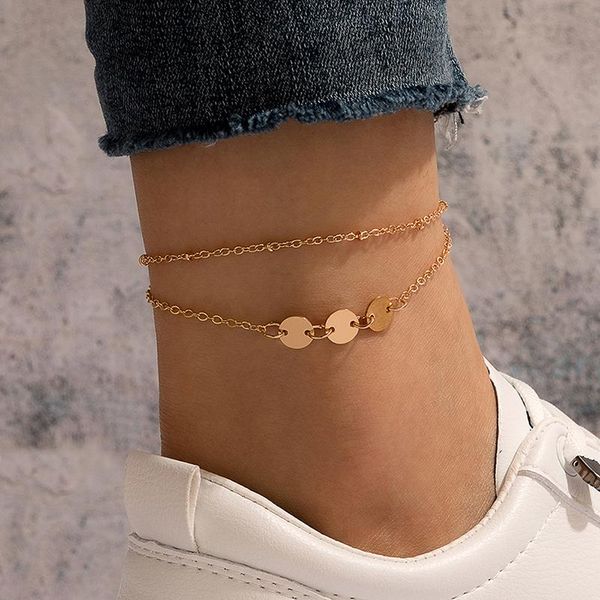 

anklets simple geometry metal for women 2021 fashion gold color sequins alloy foot chains female party jewelry 17035, Red;blue