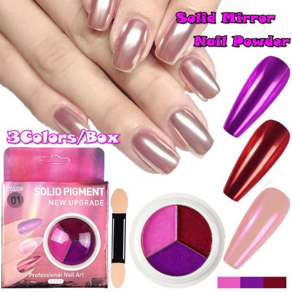 

colors/box aurora design solid magic mirror effect nail powder shiny nails glitter dust holo art chrome pigment manicure1, Silver;gold