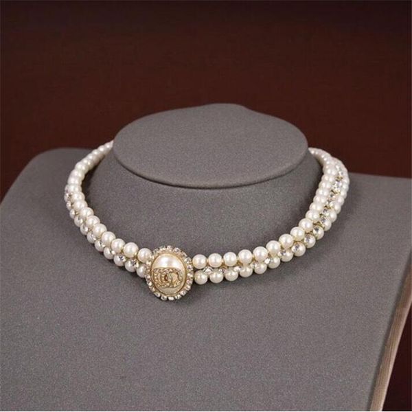 

2022 designs women pearl necklace designs elegant noble temperament necklace double layer feeling inlaid diamond choker bracelet jewelry, Silver