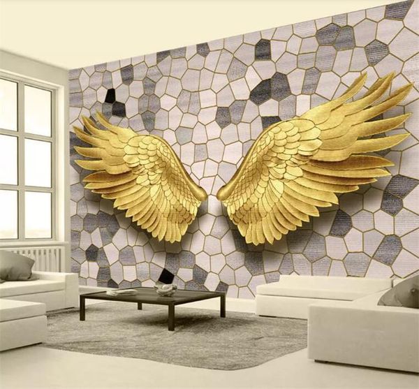 

wallpapers papel de parede para quarto custom wallpaper scandinavian modern gold angel wings mosaic stone pattern tv wall