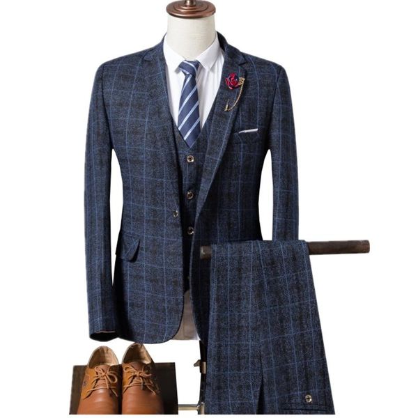 

(jacket + vest pants) 2021 men's slim fit suit mens business plaid sets wedding tuxedos suits 3 piece & blazers, White;black