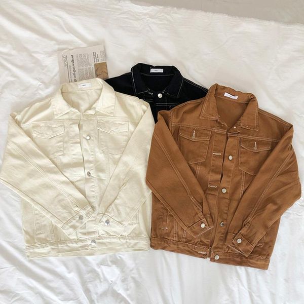 

women's jackets jeans jacket and coats for women 2021 autumn candy color casual short denim chaqueta mujer casaco, Black;brown