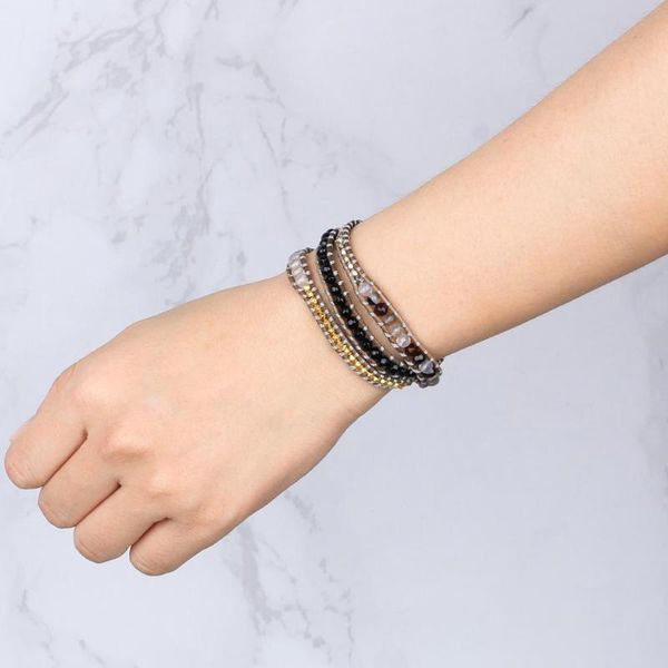 

tennis kelitch natural stone beads 3 wrap bracelets leather rope cuff bangles chain retro women jewelry femme, Golden;silver